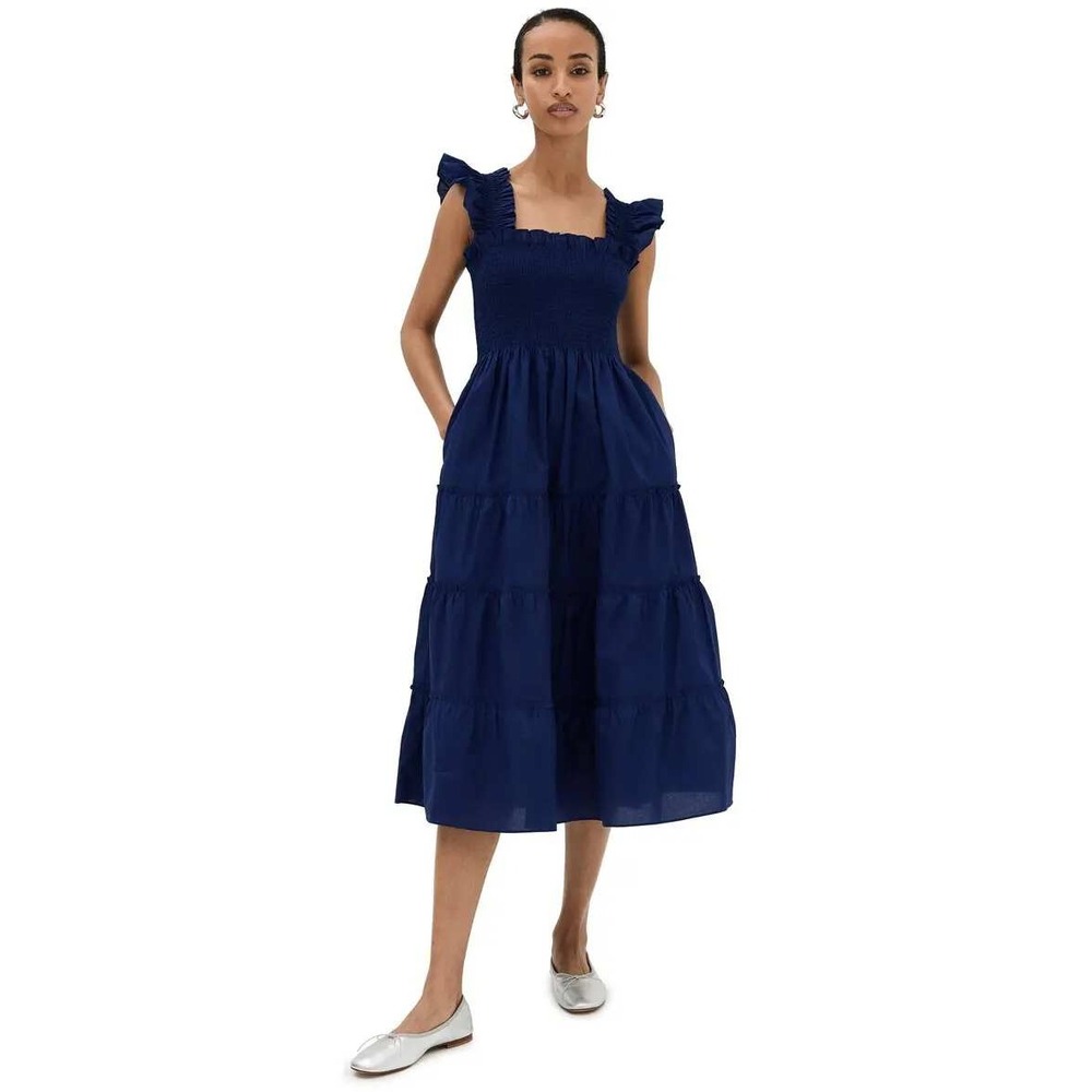Hill House Home Women's The Ellie Cotton Nap Casual Midi Dress Navy Size Medium